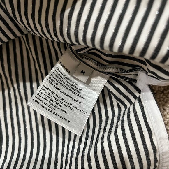 Lafayette 148 Ruxton Stripe Cotton Poplin Button Shirt Castle Grey Silver Medium - Picture 8 of 8